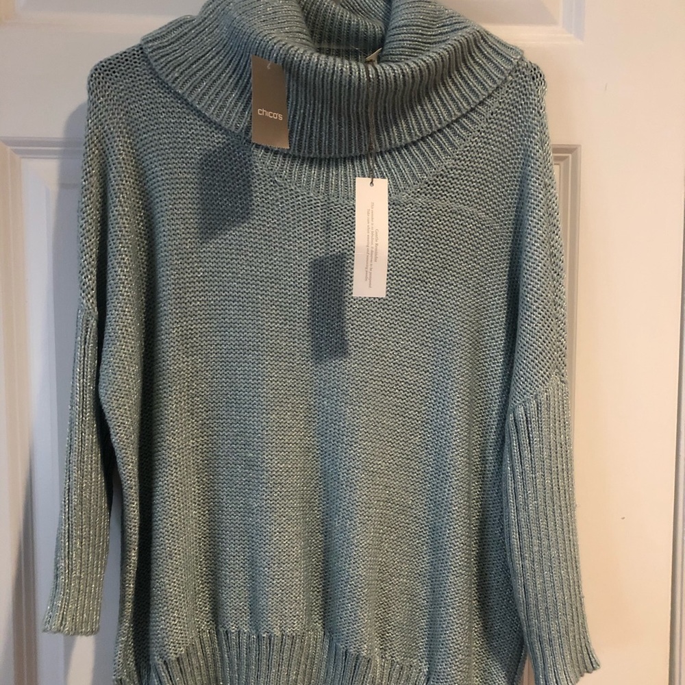 Chico’s size 1, Metallic Green sweater - Picture 2 of 4